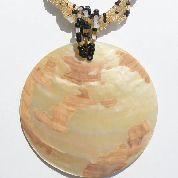 Handmade Bronze Round Oyster Shell Necklace - Picture 2 of 4